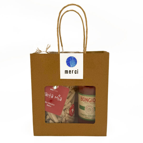 Geschenk-Säckli klein <br> MERCI blau